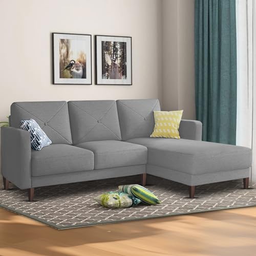 Image of Baloney RHS 4 Seater L Shape Sofa Set for Living Room (Grey Fabric) Premium Fabric Sofa