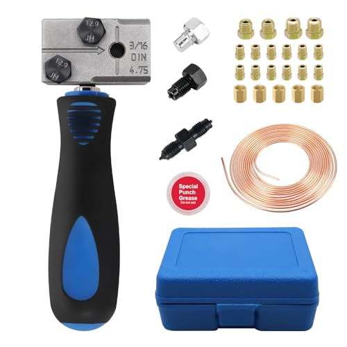 RUIZHI Kit D'évasement Universel pour Conduites de Frein, 7,62m Ø4,75mm Conduite de Frein avec 16 Connecteurs +5 Raccords, pour Conduites de Frein ou...