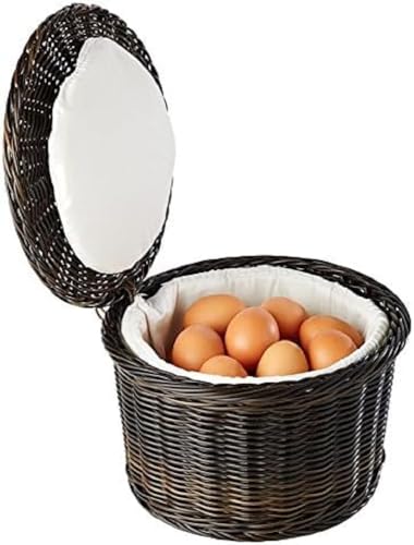 APS Eierkorb „PROFI LINE' - schwarz/brauner Warmhaltekorb für Eier, mit Edelstahldraht im Rand, für ca. 20 Eier, hält den Inhalt durch das Stofffutter lange warm, Ø 26cm, Höhe 17cm