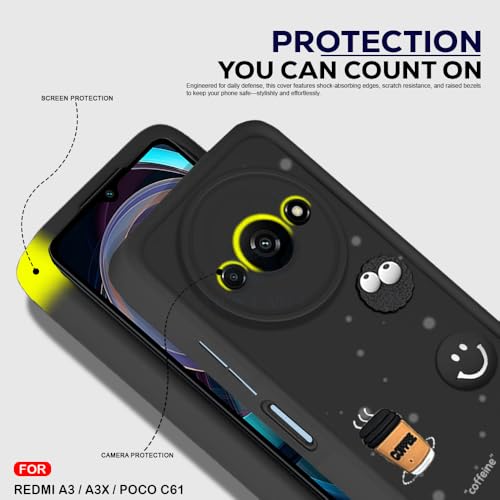 Image of AESTMO Back Case Cover for Redmi A3 / A3X / Poco C61 | Cute Fun Cartoon 3D Ball | Coffee Silicone Case | Full Body Protection | Camera Protection Back Cover for Redmi A3 / A3X / Poco C61 (Black)