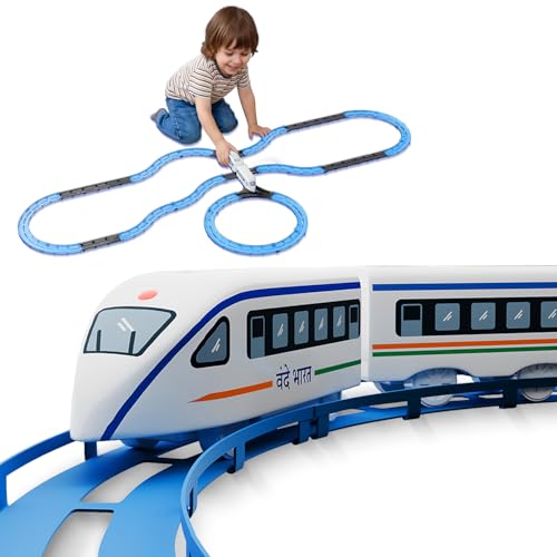 Image of Lifelong Vande Bharat Toy Train 43 Pcs Track Set for Kids, Electric Toy Train Set, 2 AAA Battery Toy Train, Lights & Sounds, Multi-Layout Train Track Toy Train Set for Kids 1-8 Yrs (LLCRCT02)