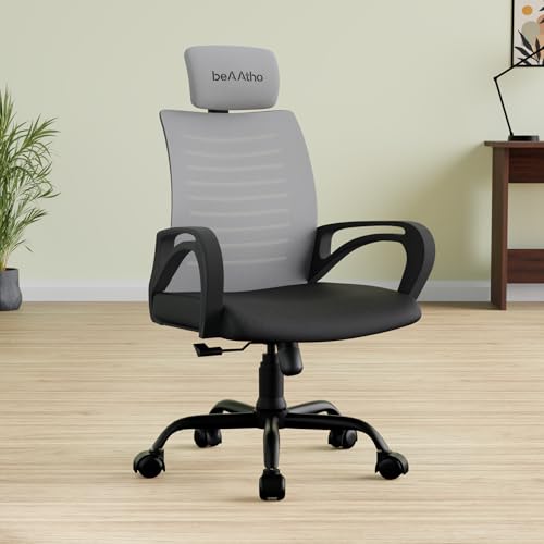 Image of beAAtho Verona Mesh High Back Ergonomic Home Office Chair | 3-Years Limited Warranty by beAAtho, Tilting & Height Adjustable Mechanism, Heavy Duty Metal Base | Ideal for Office Work & Study (Grey)