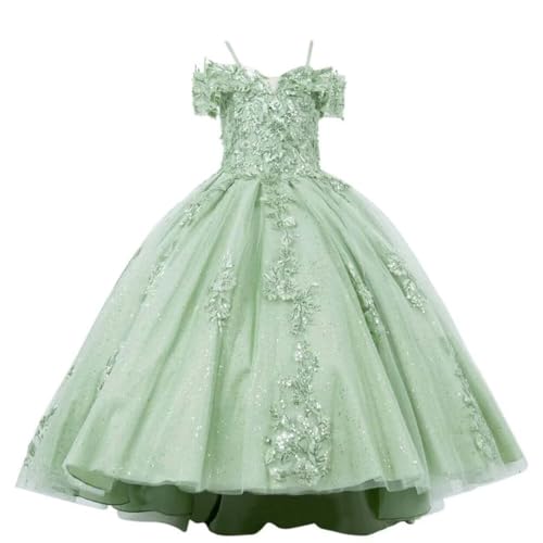 Applique Flower Girl Dresses Sequins Off Shoulder Formal Ball Gowns Tulle Pageant Party Dress for Girls
