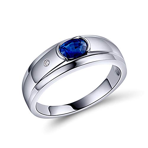 ANAZOZ Bague Homme Saphir 0.6ct et Diamant en Or Blanc 18 carats Personnalisé Taille 60