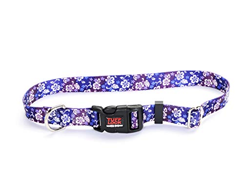 Tuff Lock Nylon Dog Collar, Rust-Free Quick Release Adjustable D Ring, Made in USA, Plastic Buckle (Hawaiian Pattern)