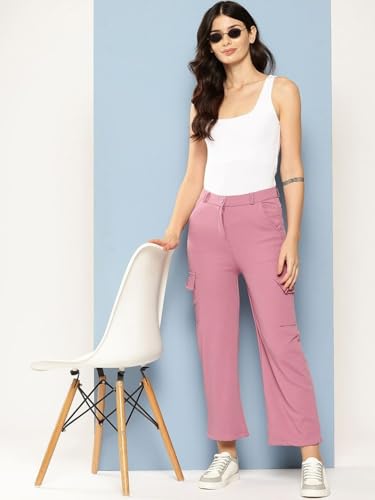 Image of Women's Cargo Pants High Waisted Baggy Wide Leg Cargo Trousers Casual Loose Fit 4 Pocket Utility Streetwear Fashion Work Bottoms, White Black Pink Lavender Beige Brown