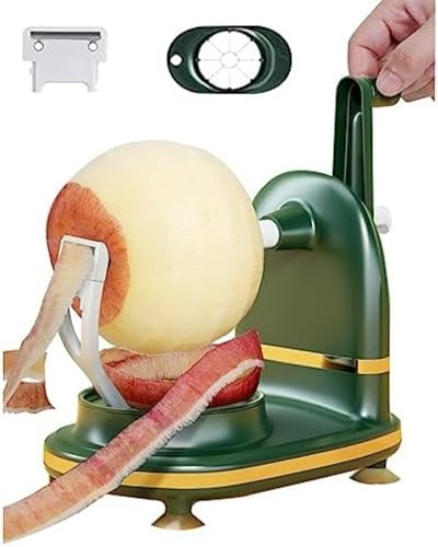 りんご皮むき器回転式 ピーラー リンゴ 果物削り 皮むき器 吸盤付き 手動 フルーツカッター 野菜 果物 キッチン用品 簡単に剥け 吸盤付き リンゴ 便利 実用性 使いやすい (グリーン)