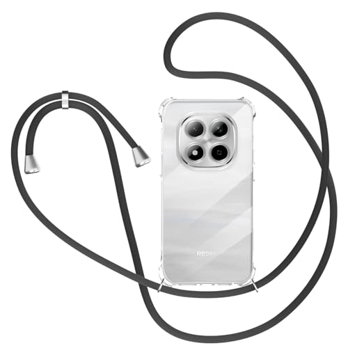 XTCASE Handykette Hülle für Xiaomi Redmi Note 15 5G mit Band, Transparent Silikon Handyhülle für Xiaomi Redmi Note 15 5G mit Kette Stossfest Schutzhülle - Schnur mit Case zum Umhängen in Schwarz