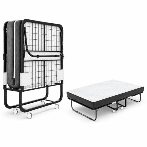 SKY-TOUCH Folding Bed with Memory Foam Mattress Portable Foldable Beds Strong Sturdy Frame Rollaway Beds for Home and Office white 190 * 80cm 00216
