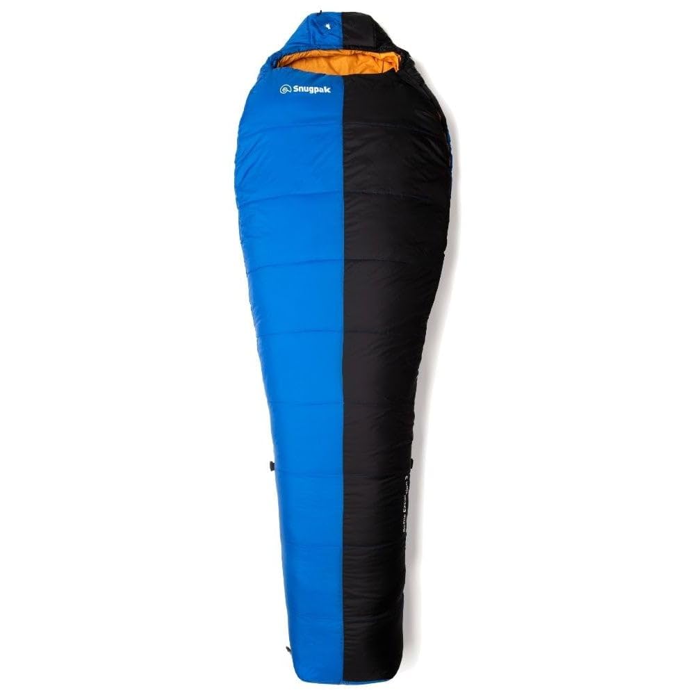 Snugpak Softie Expansion 3 WGTE - Sleeping Bag with Built-In LED Torch, Expanda Panel, Suede Lining - Adjustable Length Mummy Sleeping Bag - Compact, Strong Sleep Bag for Camping, Hiking - Azure/Black