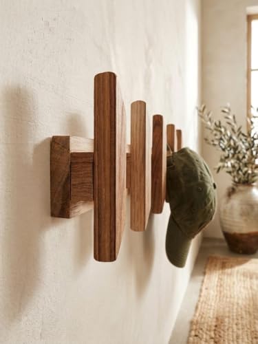 Image of Wooden Wall Mounted Coat Rack with Multiple Hooks, Decorative Wall Hanger for Clothes, Jackets, Bags, Scarves, Towels & Home Organization (Batman 6 Hook)
