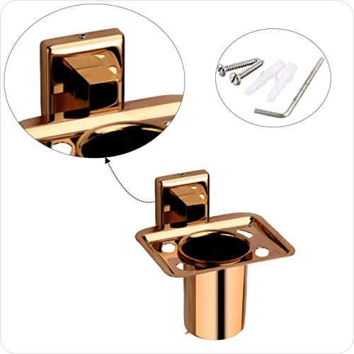 Image of EASYHOME FURNISH Premium 304 Stainless Steel Toothbrush Holder with Tumbler Cup - Wall Mounted Bathroom Organizer Stand for Toothpaste & Brushes, Rustproof Rose Gold PVD Mirror Finish (Square-26RG)