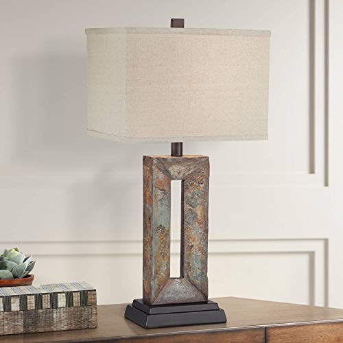 Franklin Iron Works Tahoe Small Rustic Traditional Style Table Lamps 26" High Set Of 2 Natural Stale Open Base Rectangular Box Shade For Living Room Bedroom House Bedside Home (Colors May Vary) #TOP6
