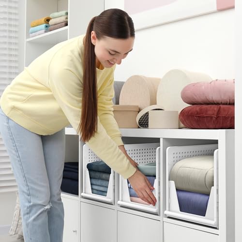 Image of Sorbus Stackable Shelf Organizer Baskets - Plastic Closet Organizer for Clothes, Pantry, Bathroom, Kitchen & Garage - Open Front Storage Bins for Cabinets, Countertops & Under Shelf Organization