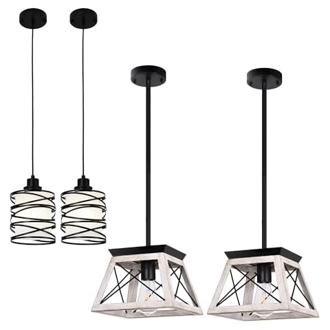 Merbotin Farmhouse Pendant Light 2Pack Bundle with 2Pack Frosted Glass Pendant Light Fixture, Metal Cage Cage Pendant Lighting for Dining Room, Kitchen Cover