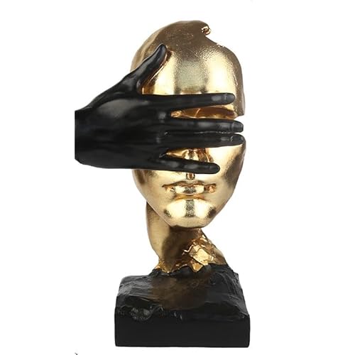 Thinker Statue 11.8″ H Blakc Gold Decor Art Women Face Figurine Resin Modern Home Decor, Collectible Figurine Table Decorations for Living Room Bedroom Office Desktop Bookshelf Decorative