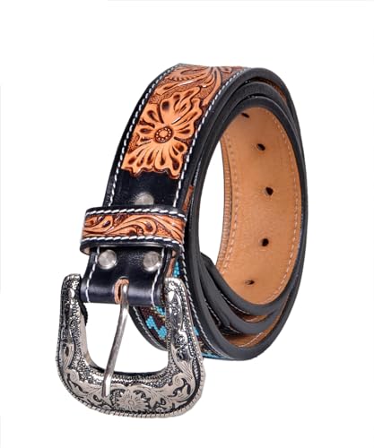 Western Tooled Leather Beaded Belt For Men and Women 30IS1083