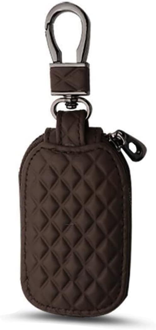 BELOMI Leather Car Key Fob Case with Zipper and Metal Hook, Coffee