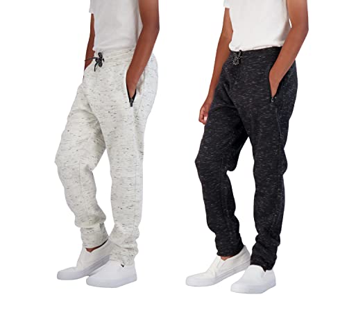 Boys Fleece Jogger Sweatpants with Zipper Pockets 2-Pack Pull on Pants for Kids2