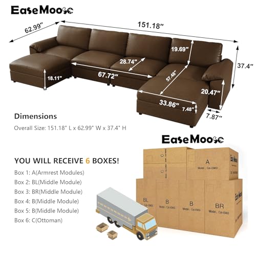Image of EASE MOOSE Oversized Modular Sectional Sofa,Leather Sectional Couch with Deep Seat, Classic Extra Large U Shaped Couch,Faux Leather Material Sofa Comfy Scratch Resistant for Living Room,Deep Brown