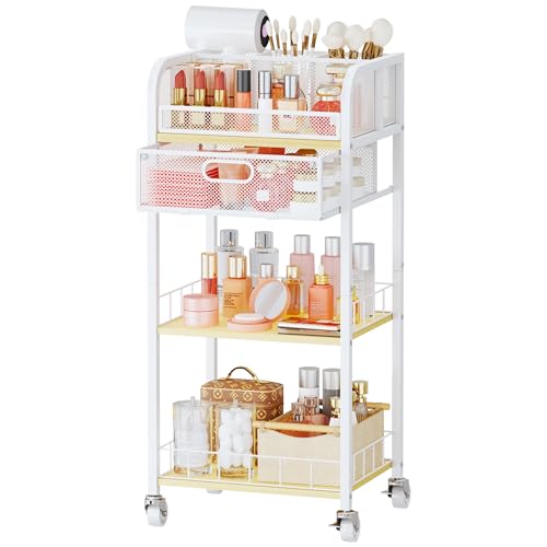 HapiRm Makeup Organizer Storage Cart - 4 Tier Skincare Make Up Storage with Drawer, Rolling Makeup...
