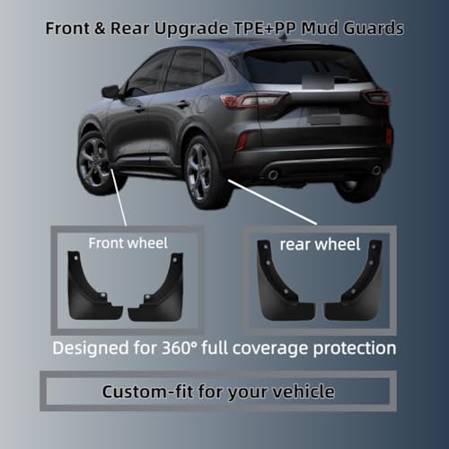 Image of No Drill Mud Flaps Compatible with Ford Escape 2020-2025 (Not Fit ST-Line),OEM Style Textured Black Custom Fit All Weather Exterior Accessories(4PCS)