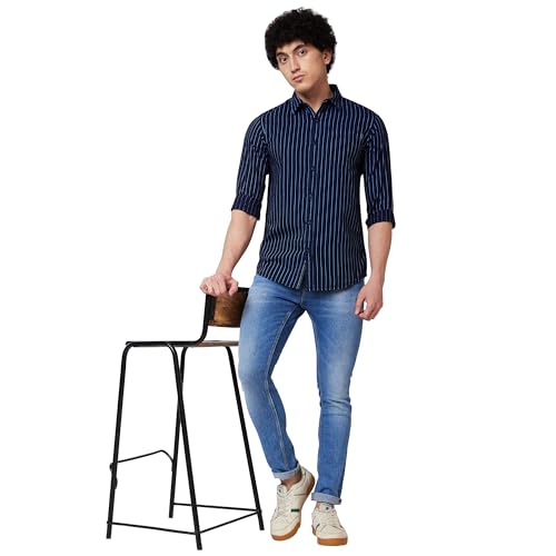 Image of Spykar Men's Regular Fit N /A Full Sleeve Striped Casual Shirts