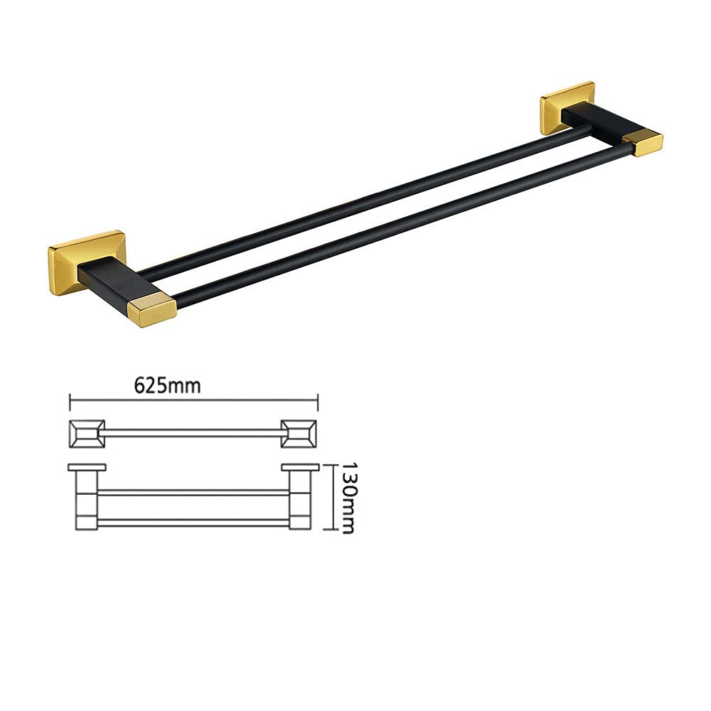 VVW&LIU Juego de Accesorios de baño de latón Dorado Negro Toallero de baño Soporte de Papel higiénico Soporte de Cepillo de Dientes Accesorios de baño, Varilla Doble