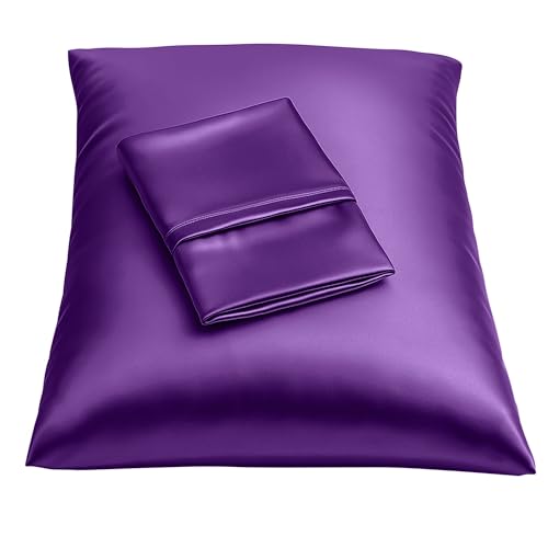 Image of BLISSFORD Purple Satin Pillowcase with Zipper, for Hair and Skin Care, Feels Soft and Cool Like a Silk Pillowcase, Satin Pillow Cases 2 Pack, Slik Pillow Cover, Grape /Purple, Standard - Set of 2