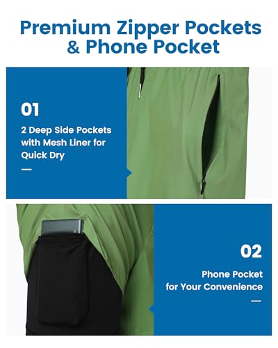 Image of maamgic 5inch Mens Swimming Trunks with Compression Liner 2-in-1 Swim Trunks Stretch Quick Dry Swim Shorts Zipper Pockets