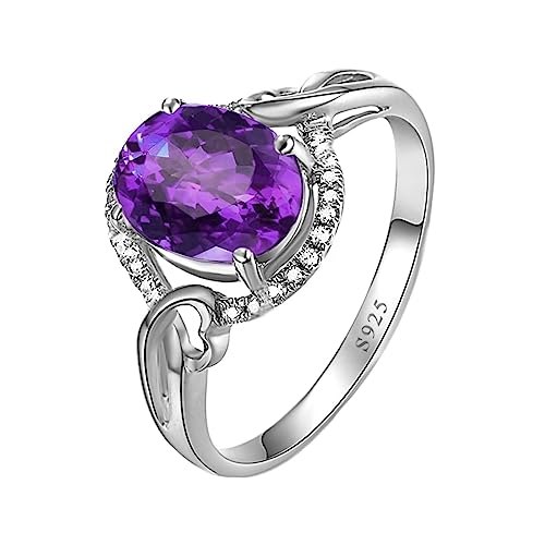 Bague anniversaire mariage argent 925 cœur et zircon violet pour femme
