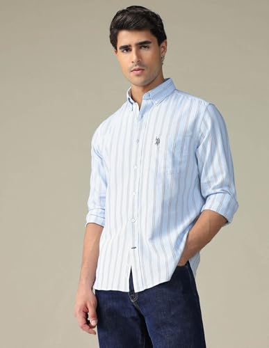 Image of U.S. Polo ASSN. Striped Tailored Fit Shirt for Men - 100% Cotton, Breathable & Comfortable, Full Sleeves Casual Shirt for Men