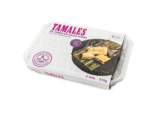 La Reina de las Tortillas - Líder europeo en gastronomía artesanal mexicana -Tamales de cerdo en salsa verde. Maíz 100% nixtamilizado. Aptos para Celiacos. 3 unidades. Caducidad 4 meses