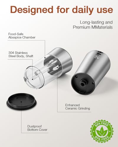 Gravity Electric Salt and Pepper Grinder Set, Automatic Mills with Rechargeable Charging Base, Built-in LED Light & Stainless Steel Body — view 5