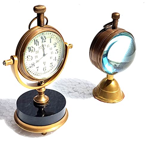 Reloj de escritorio náutico con brújula de latón y soporte giratorio estilo antiguo 4