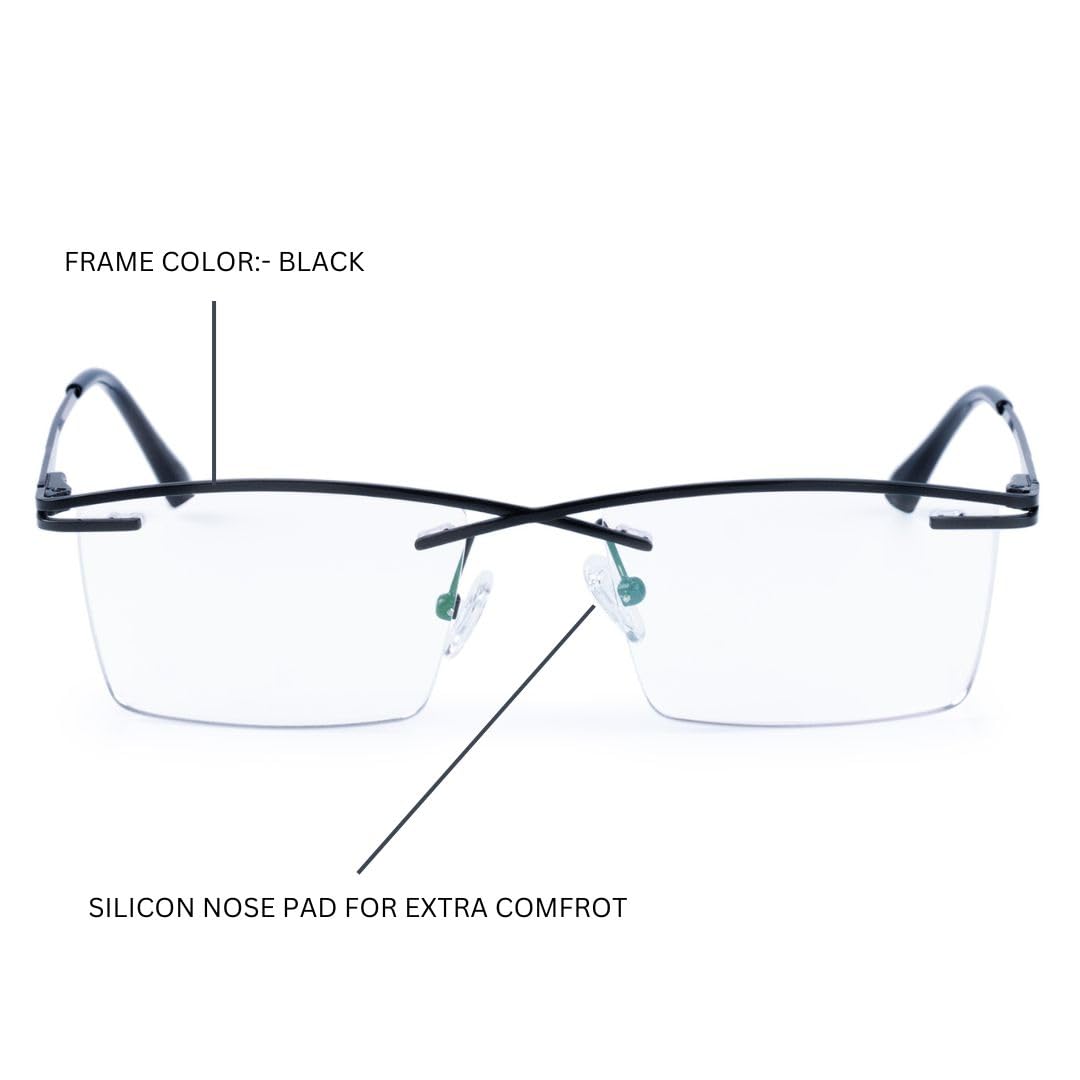 Rimless Rectangle Frame For Men & Women (Black) (BLACK) - Image 5 thumbnail