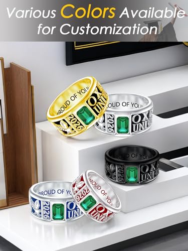 Fully Personalized Class Ring for Men Women Class of 2025 Sterling Silver High School College Ring Graduation Jewelry Gift for Graduates Size 4-16 (with Gift Box)2