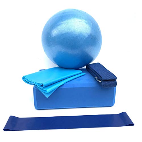 Ruiqas 5pcs Yoga Equipment Set,Includes Exercise Ball,Yoga Block,Resistance Loop.Stretching Band Strap,Woven Belt Pilates Practices Supplies for Beginners