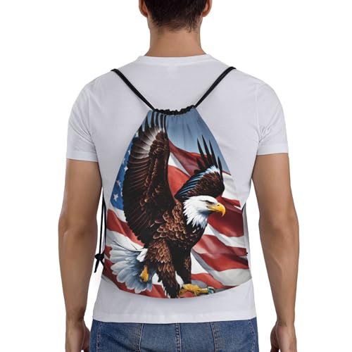 Eagle with USA Flag print Drawstring Bag Sack Gym Bag Ditty Bag for Gym Traveling, Hiking, Yoga, Shopping for Adult2