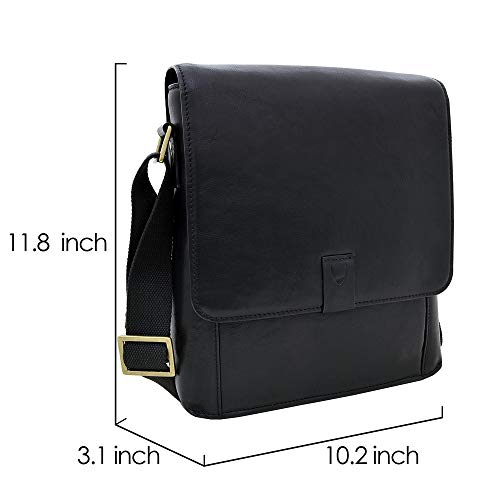 Hidesign Aiden Genuine Leather Medium Crossbody Men/Women Shoulder Messenger Bag / Travel Bag / 10.5" iPad Bag, Black3