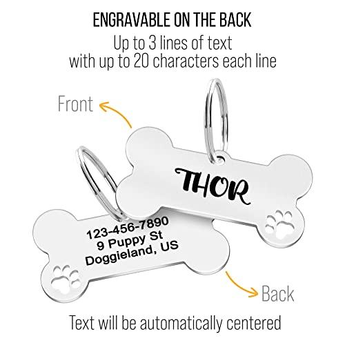 Custom Pet Id Tag, Personalized Cute Silver & Gold Bone & Hollowed Paw Shaped Collar Pendant Engraved Dog Name, Label, Address & Phone, Stainless Steel Shiny Puppies Tags Customizable On Both Sides #TOP2