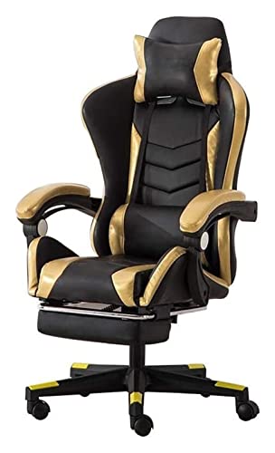 Silla de Oficina para Deportes electrónicos, Silla ómica de Carreras, giratoria, con Respaldo Alto, para Juegos y reposapiés, Silla de Oficina, Silla de computadora (Naranja n.° 1) (Dorada)
