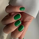 Square Green False Nails with Glossy Designs Press on Nails Short Fake Nails Artificial Full Cover S
