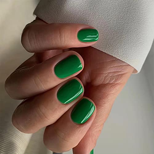 Square Green False Nails With Glossy Designs Press On Nails Short Fake Nails Artificial Full Cover Stick On Nails Acrylic Glue On Nails For Women Girls Nail Decorations 24Pcs #TOP8