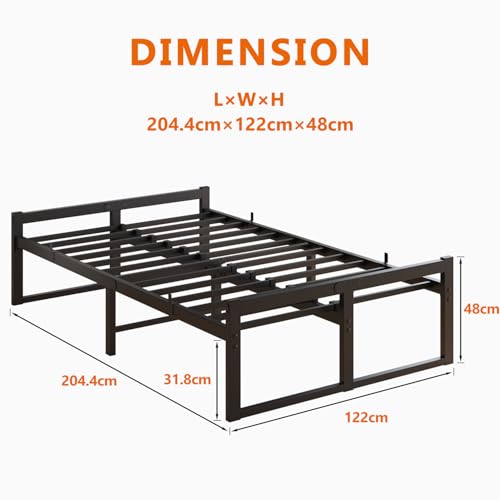 Bett120x200 cm,Bettgestell 120x200 mit Lattenrost aus Metall,Metallbett 120x200 cm mit Stauraum-32cm Hoch,Gästebett Doppelbett KeinBoxspringbett Erforderlich,Schwarz Bettrahmen – Bild 3