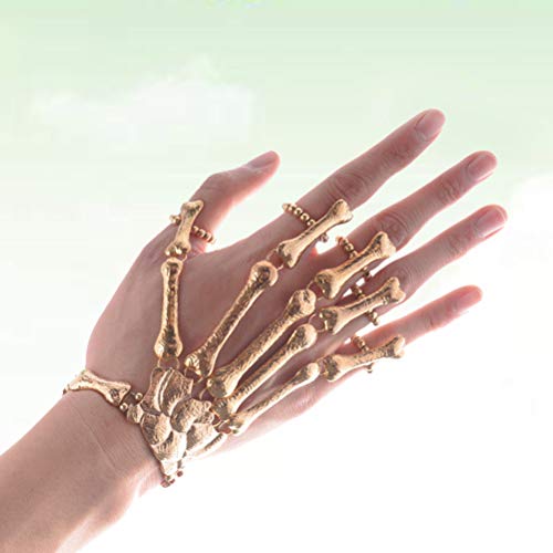 KESYOO Bracelete de dedo de caveira de liga dourada com caveira, dedo de caveira, pulseira de mão de