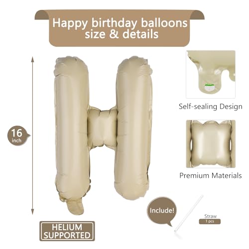 Image of Beige Happy Birthday Balloons Banner 16 Inch Mylar Foil Letters