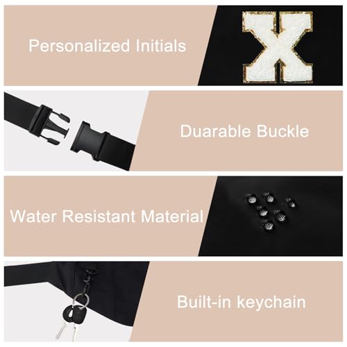 Image of Birthday Gifts for Women Men,Personalized Fanny Pack Crossbody Bag Waist Pack with Initial Letter Patch,Christmas Gifts Cute Trendy Stuff for Daughter Sister Her,Black X