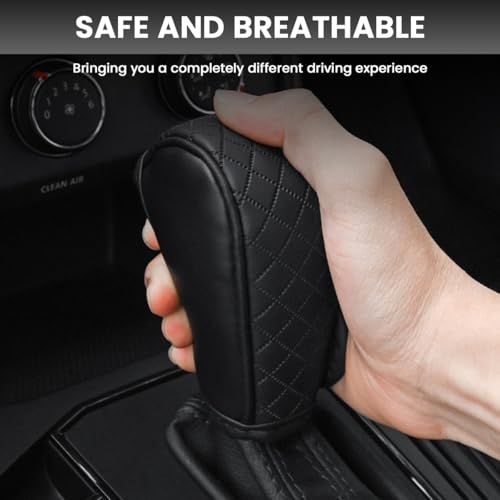 Image of STHIRA Premium PU Leather Car Gear Knob Cover Fashionable Anti-Slip, Durable & Universal Fit Car Gear Cover Protects Against Scratches /Wear, Enhances Car Interior, Black Color, 12 * 9 * 5cm