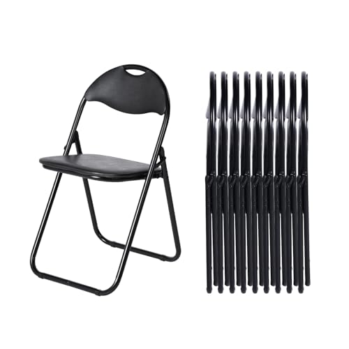 EGGREE Lot de 10 Chaises Pliantes Siège en PVC Souple Noir avec Cadre Métallique et Design de Poignée, Chaises de Camping Portables avec Capacité de Charge...